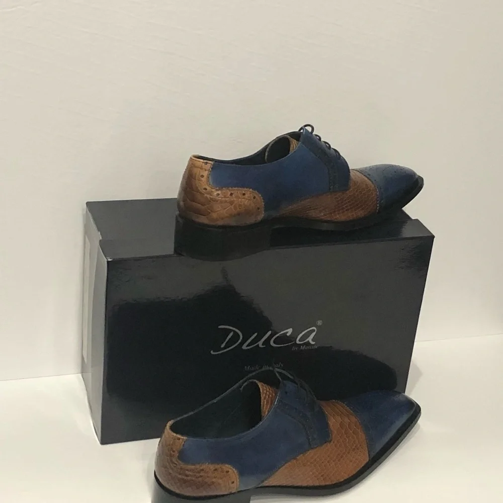 Duca Italian shoes blue/cognac oxford captoe